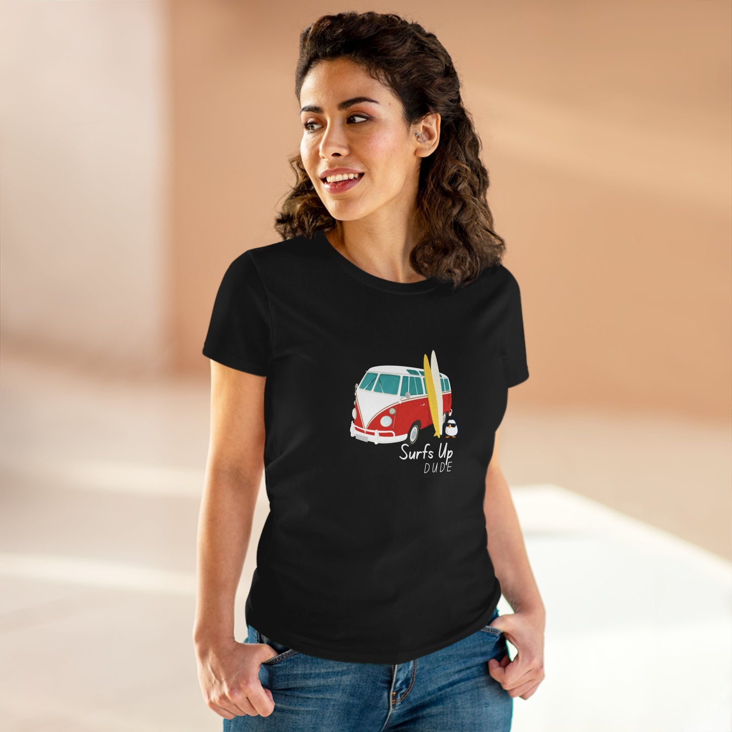 Surfs Up Dude. Women's Midweight Cotton Tee
