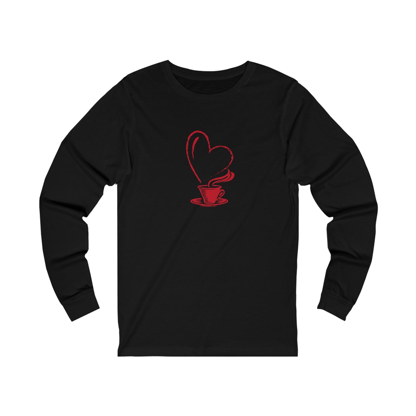 I Heart Coffee. Red. Unisex Jersey Long Sleeve Tee