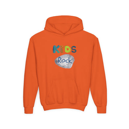 Kids Rock Heavy Blend Hoodie with Humorous Rock Design
