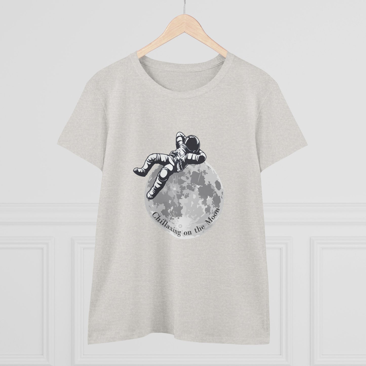 Chillaxing on the Moon – Space Graphic T-Shirt for Women