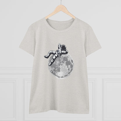Chillaxing on the Moon – Space Graphic T-Shirt for Women
