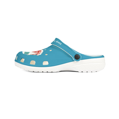Turquoise Surfs Up Dude Graphic Rubber Clogs for Men
