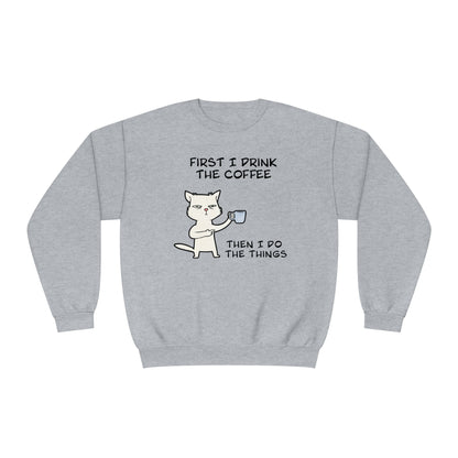 Cat Drinking Coffee To Kick Start The day and Do Things. Unisex NuBlend® Crewneck Sweatshirt