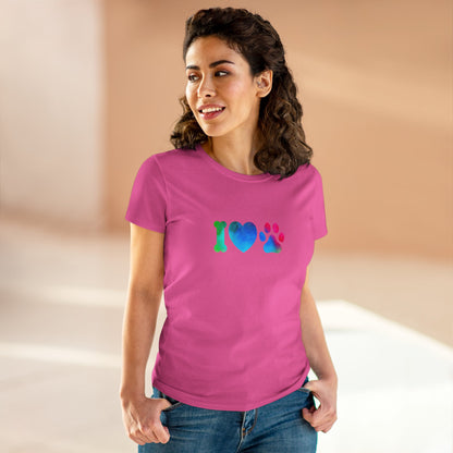 I ♥ Paws Women’s Midweight Cotton Tee – Animal Lover Graphic T-Shirt