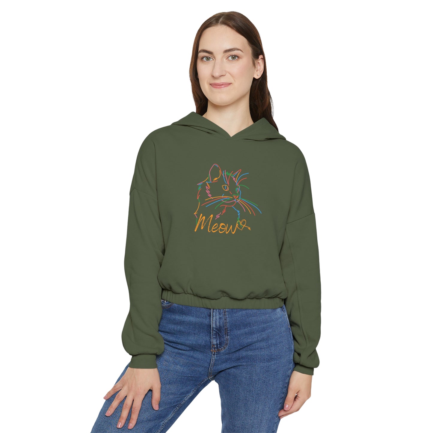 Meow. Cat with purrty color outlines. Women's Cinched Bottom Hoodie