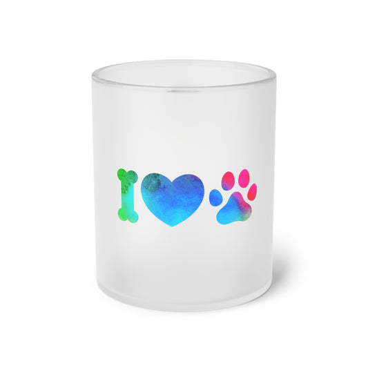 I Heart Paws. Frosted Glass Mug