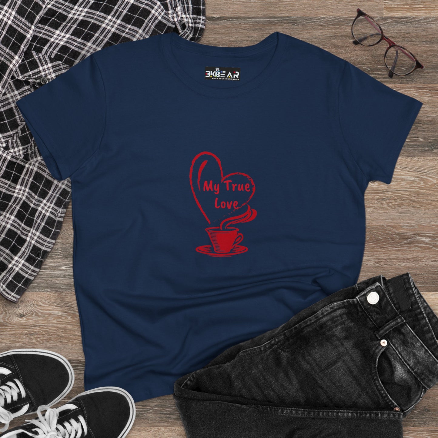 I Heart Coffee. Red. Women's Midweight Cotton Tee