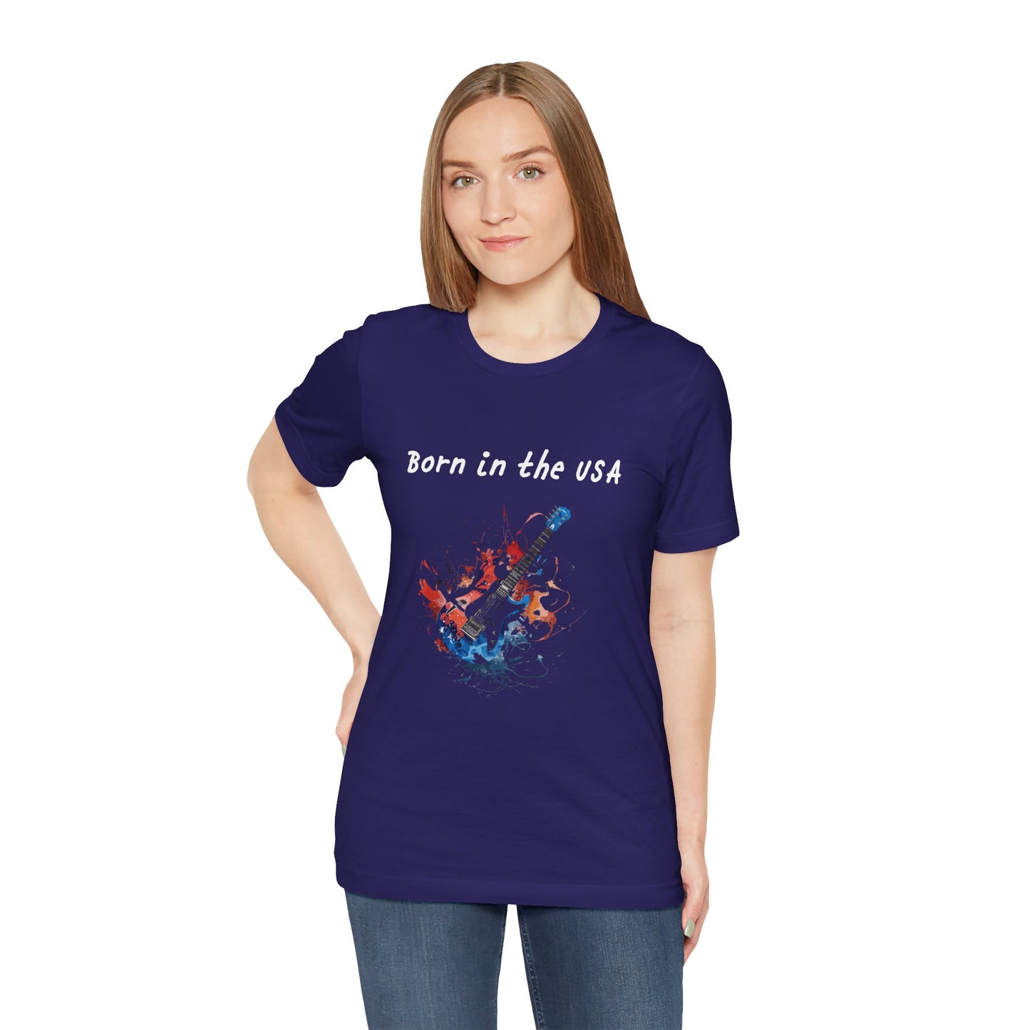 Born In The USA Guitar. Unisex Jersey Short Sleeve Tee
