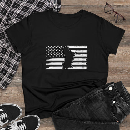 Charlie The American Flag Dog. Women's Midweight Cotton Tee