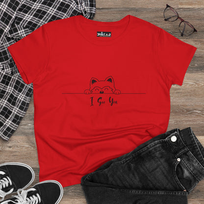 I Can See You – Cute Cat Graphic Tee for Women | Midweight Cotton Shirt