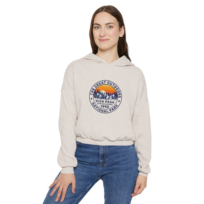 Never Stop Exploring. High Peak National Park. Women's Cinched Bottom Hoodie