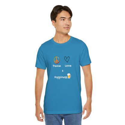 Peace, Love and Hoppiness. Unisex Jersey Short Sleeve Tee