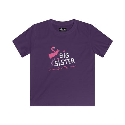 Adorable Big Sister Flamingo. Kids Softstyle Tee