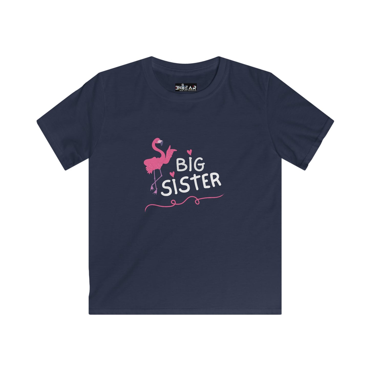 Adorable Big Sister Flamingo. Kids Softstyle Tee