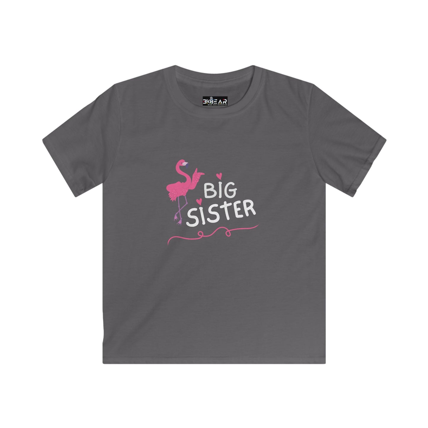 Adorable Big Sister Flamingo. Kids Softstyle Tee