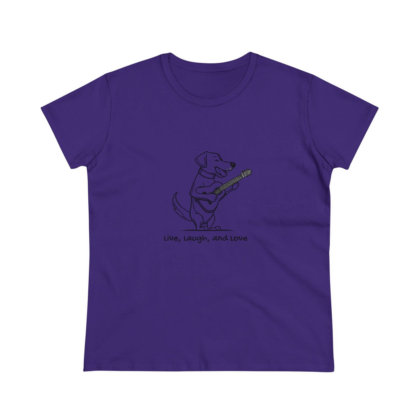 Dog With Guitar. Live, Laugh, and Love. Women's Midweight Cotton Tee