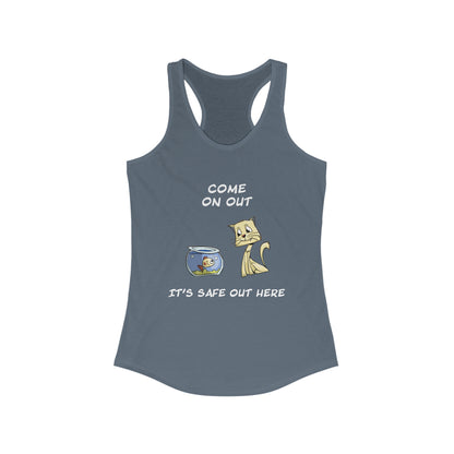 Kitty Cat Trying To Trick The Fish To Come Out. Women's Ideal Racerback Tank