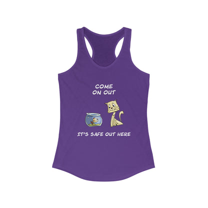 Kitty Cat Trying To Trick The Fish To Come Out. Women's Ideal Racerback Tank
