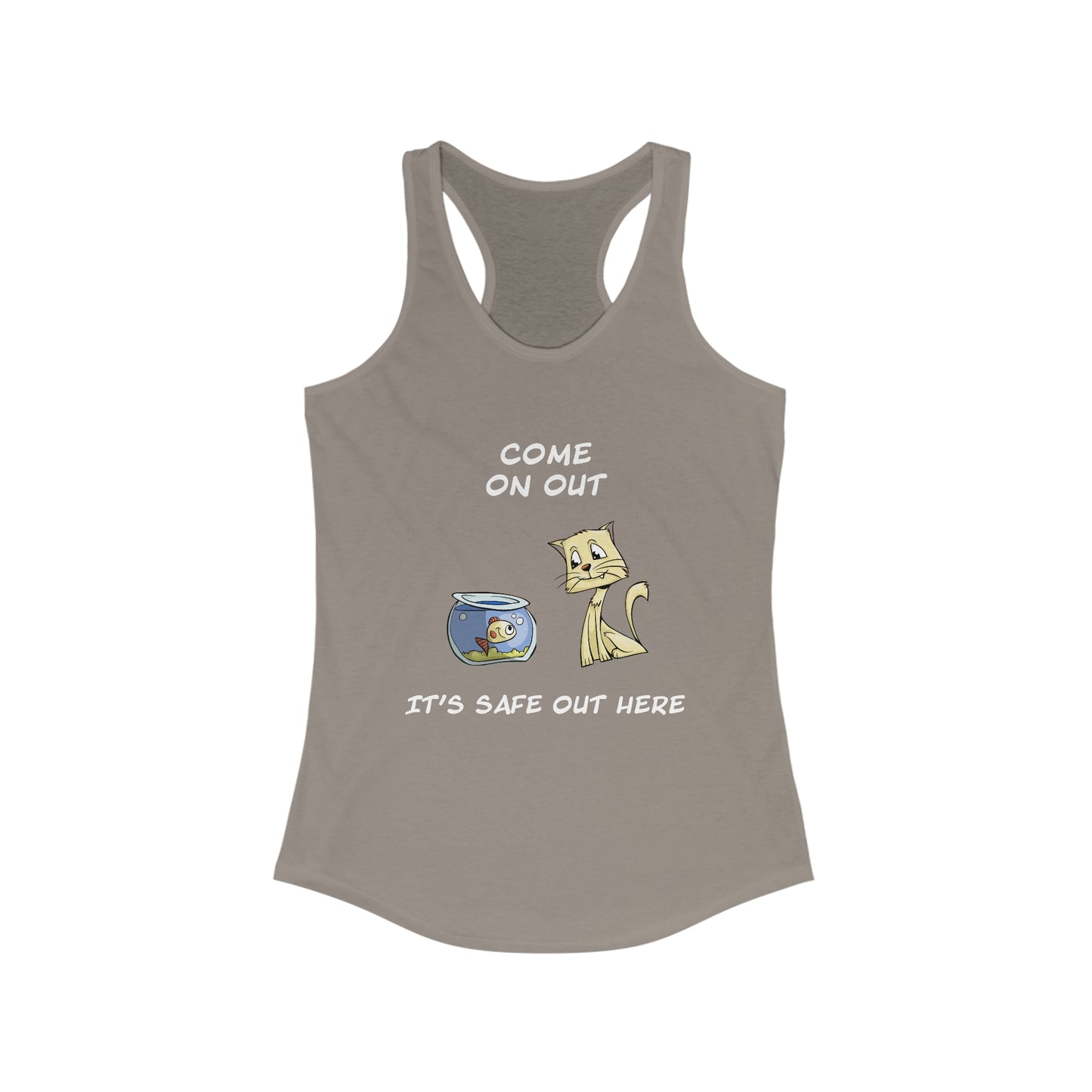 Kitty Cat Trying To Trick The Fish To Come Out. Women's Ideal Racerback Tank