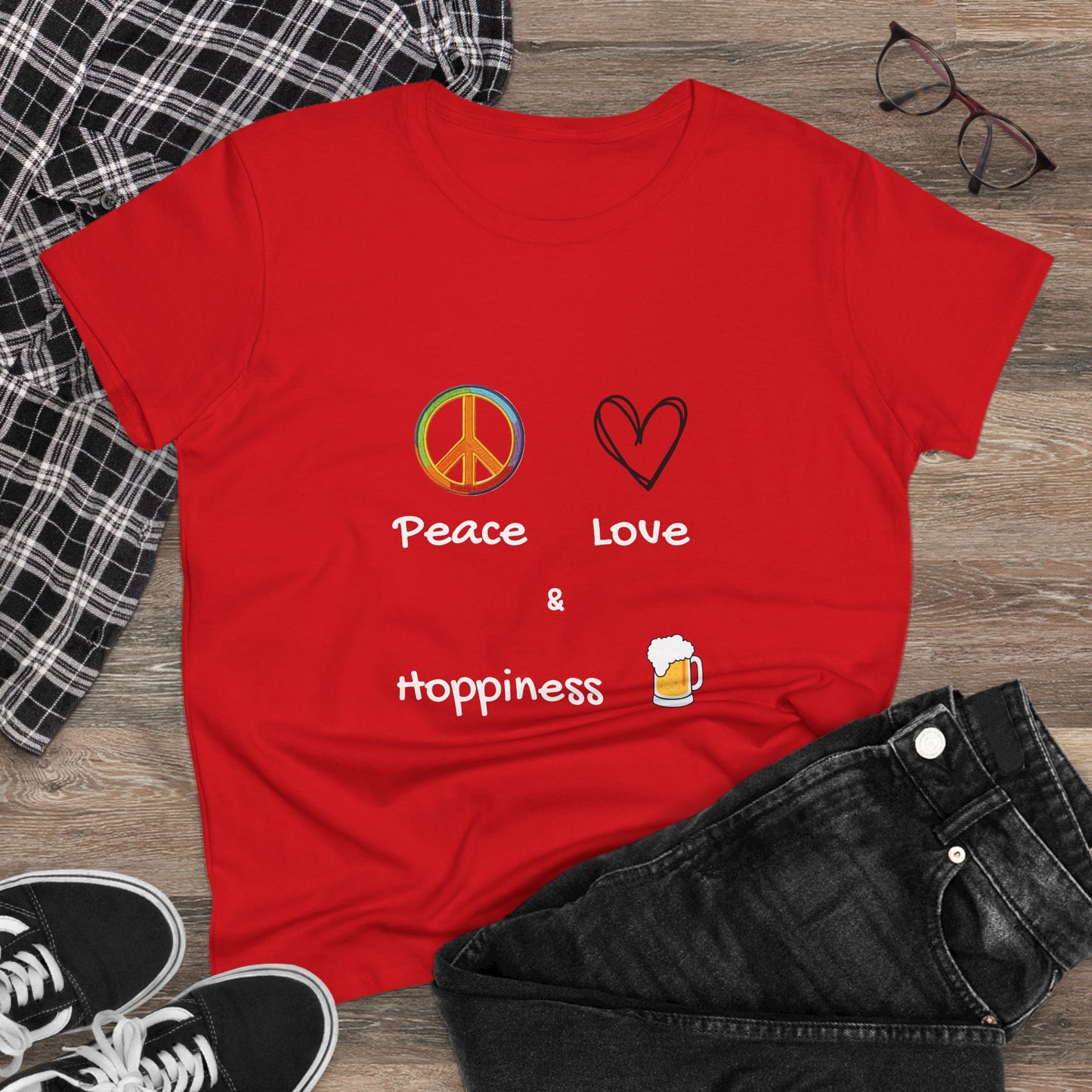 Peace, Love and Hoppiness. Women's Midweight Cotton Tee