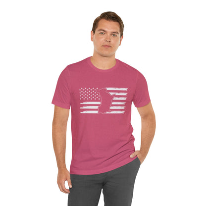 Charlie The American Flag Dog.  Unisex Jersey Short Sleeve Tee