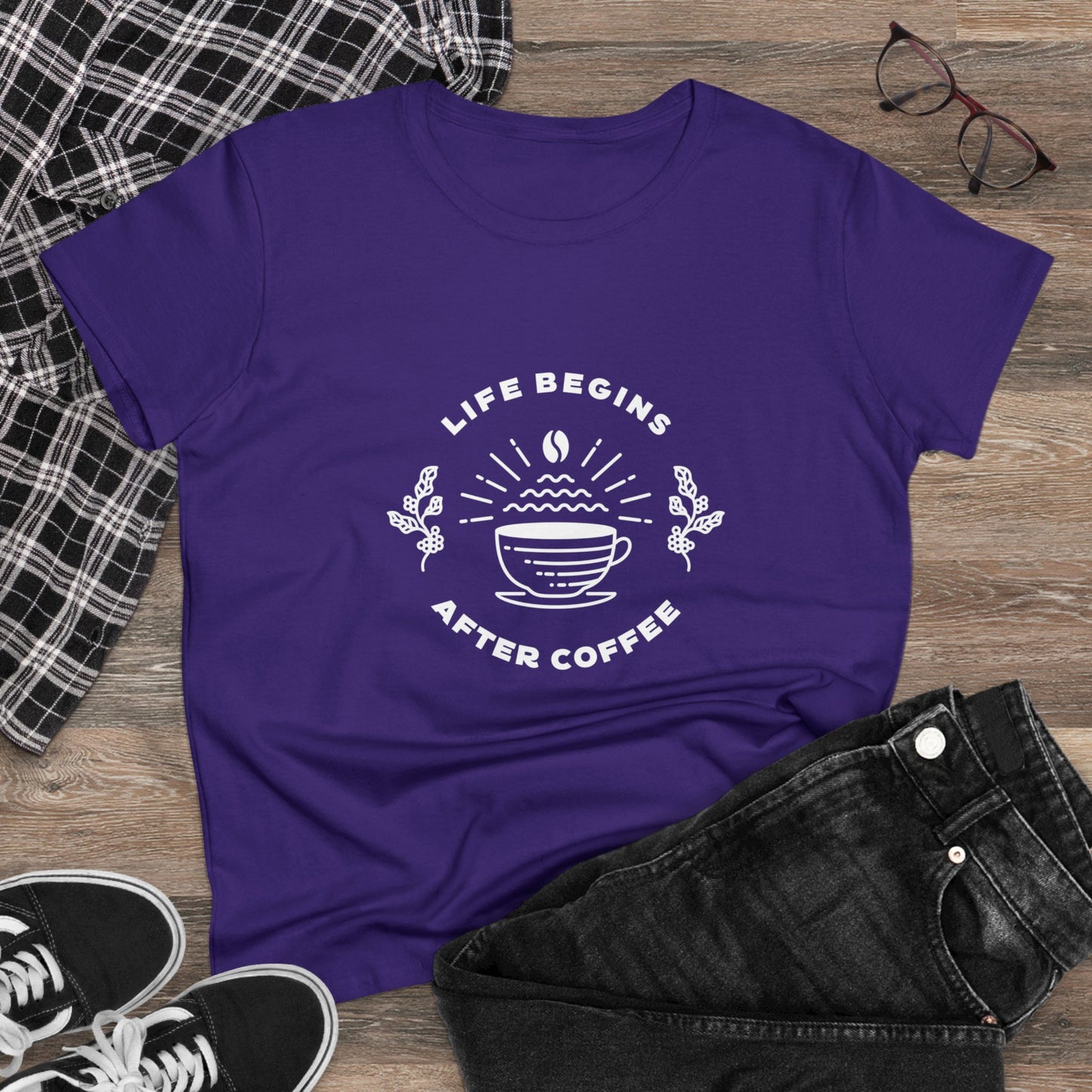 Life Begins After Coffee. Women's Midweight Cotton Tee