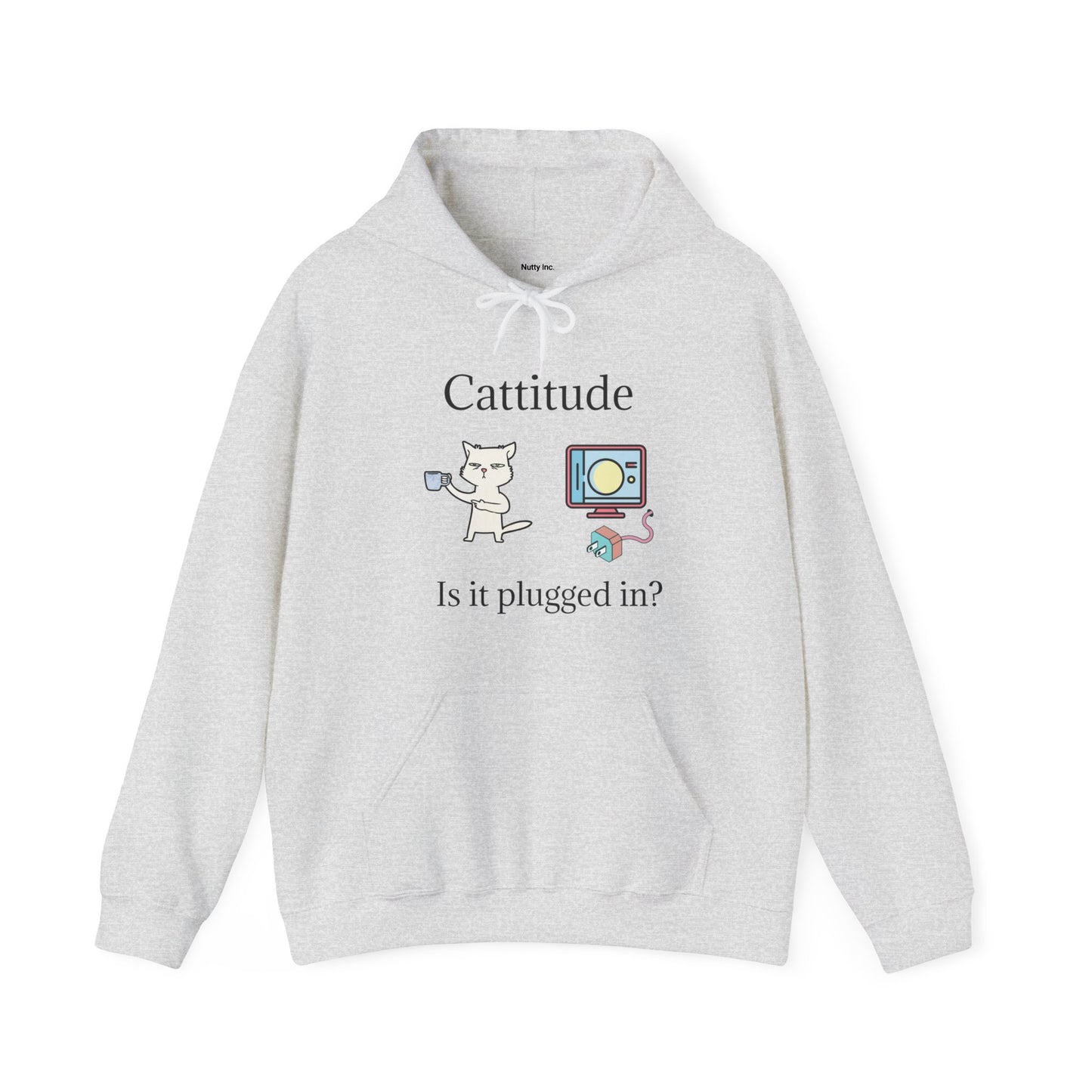 Cattitude, Is it plugged In, Unisex Hooded Sweatshirt.