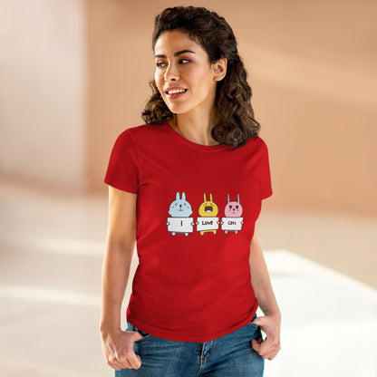 I Love Cats Women’s Midweight Cotton Tee – Cute Graphic Cat Lover T-Shirt
