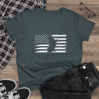 Charlie The American Flag Dog. Women's Midweight Cotton Tee