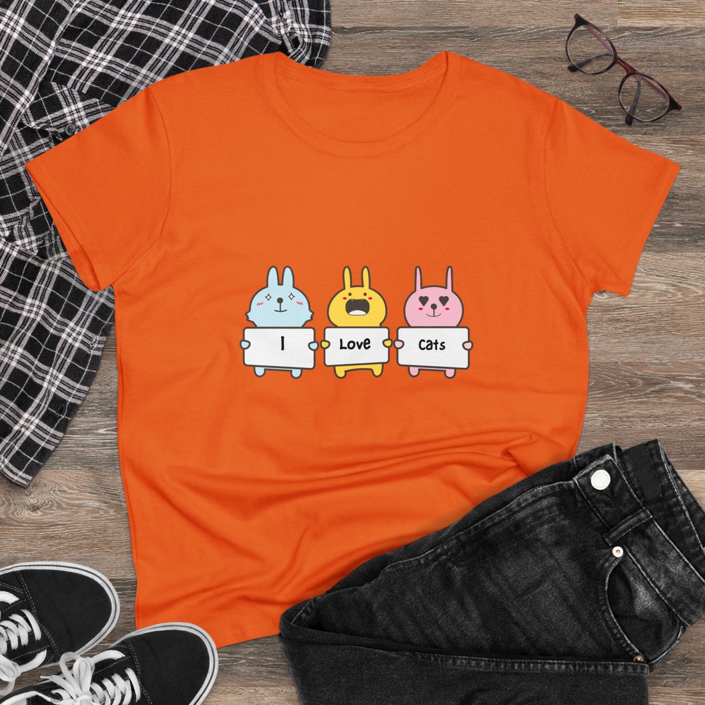 I Love Cats. Women's Midweight Cotton Tee