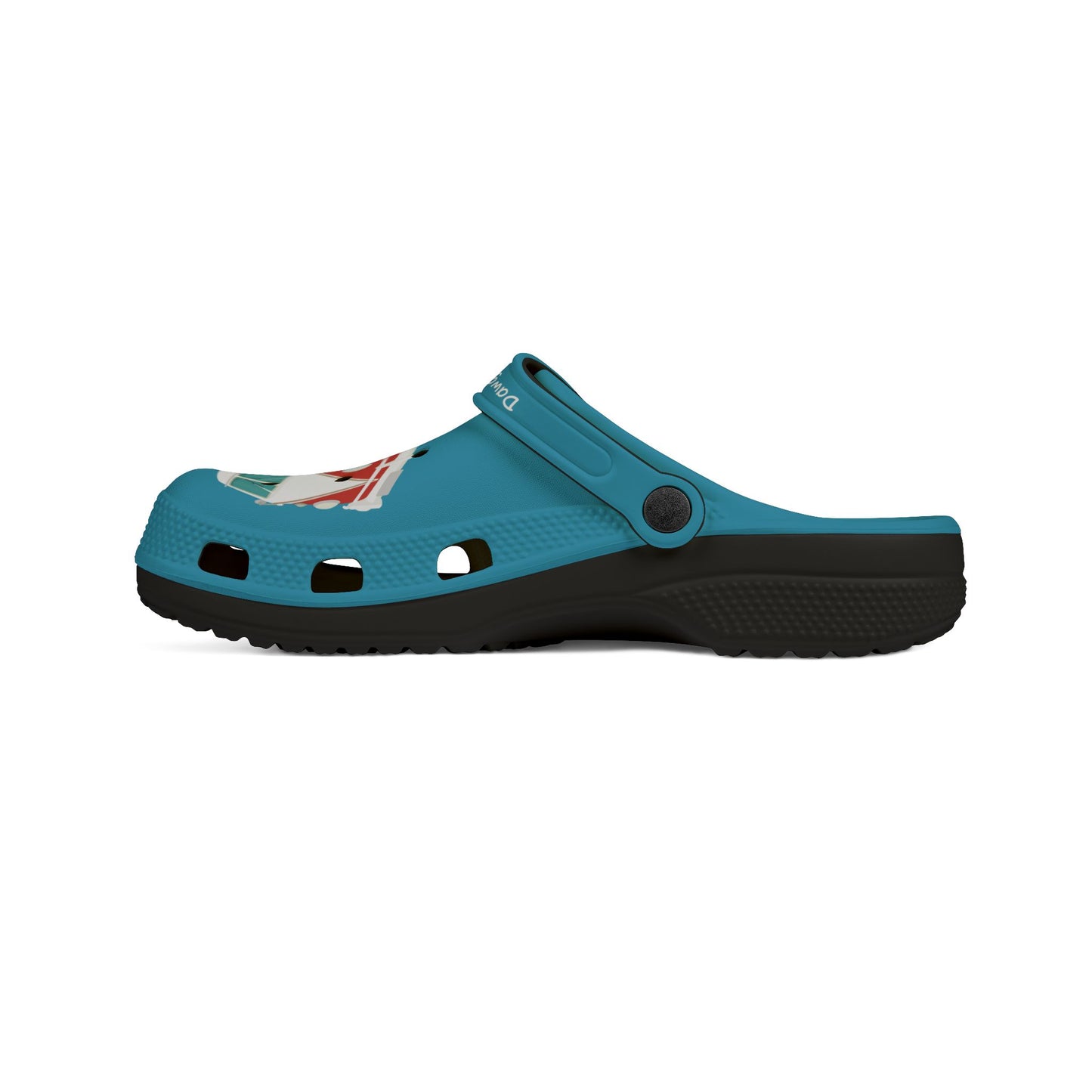 Turquoise Surfs Up Dude Graphic Rubber Clogs for Men