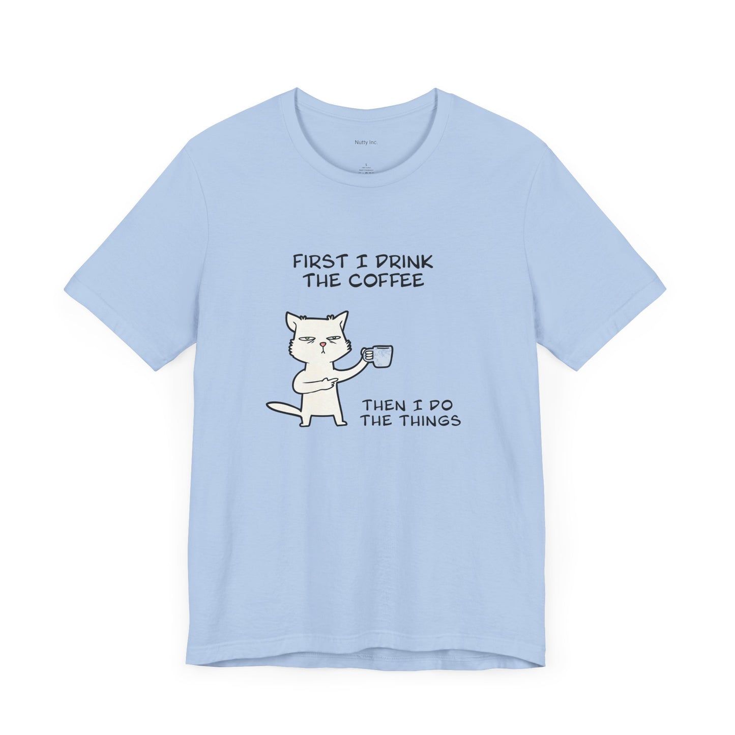 Cat Drinking Coffee To Kick Start The day and Do Things. Unisex Jersey Short Sleeve Tee
