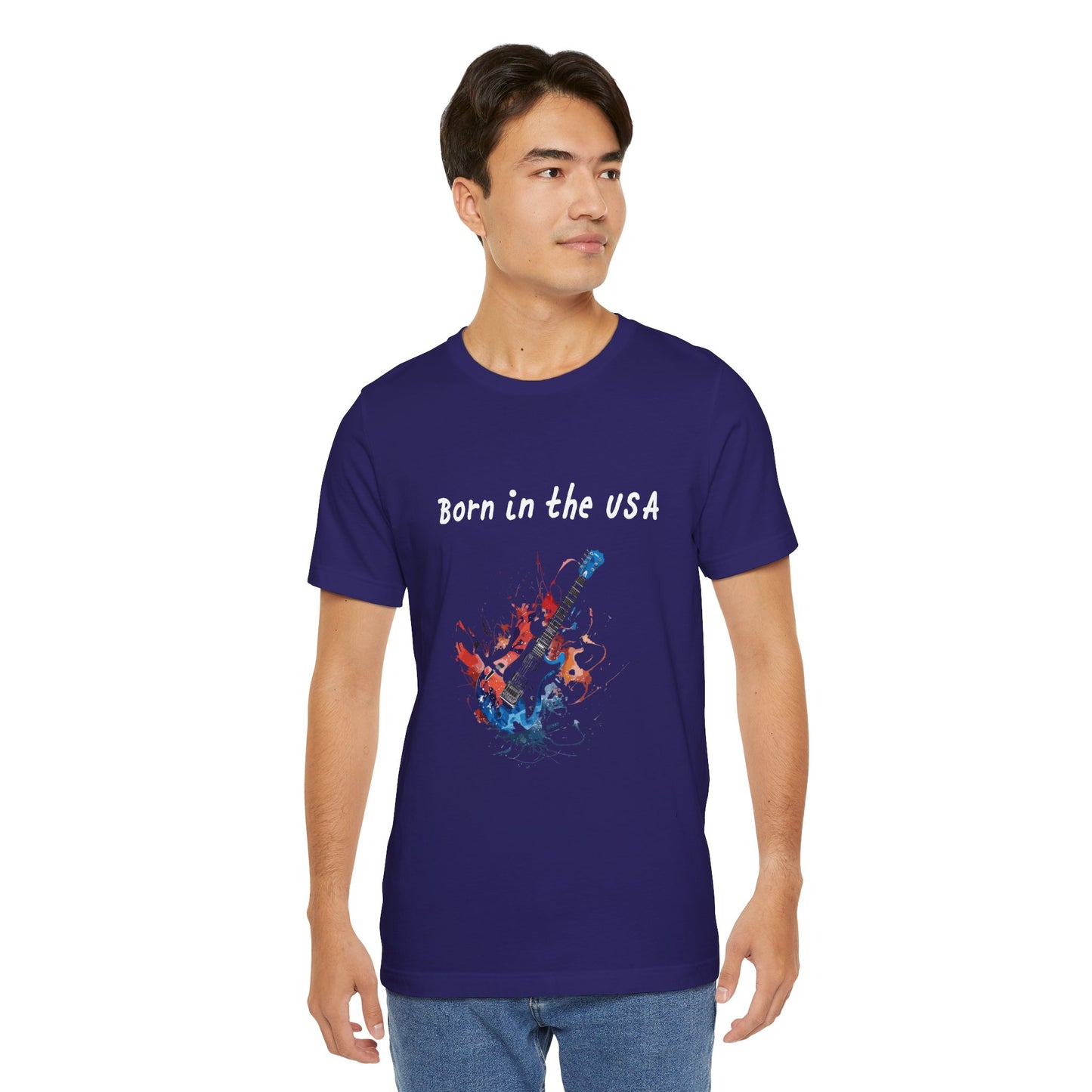 Born In The USA Guitar. Unisex Jersey Short Sleeve Tee