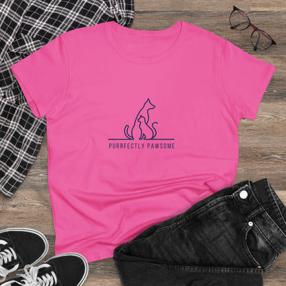 Purrfectly Pawsome Dog an Cat Silhouette. Women's Midweight Cotton Tee