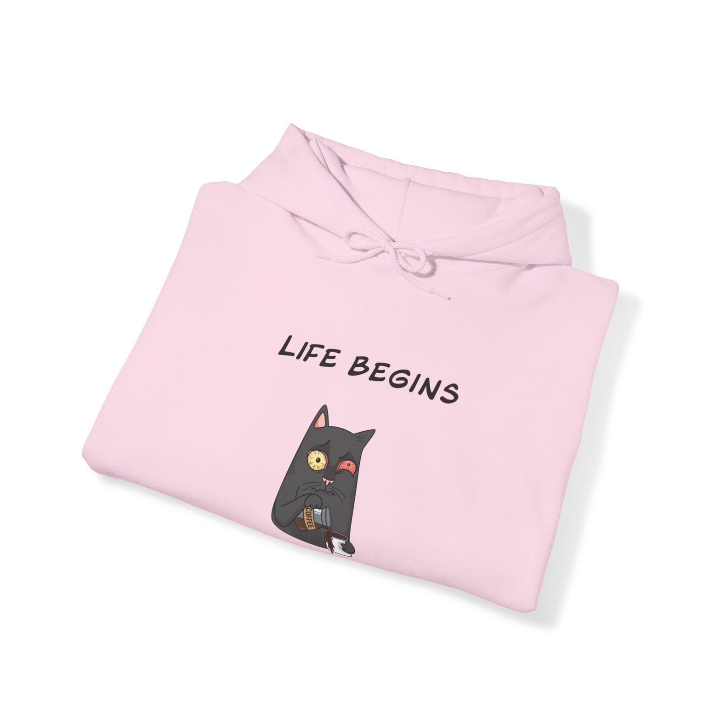Luna The Cat. Life Begins After Coffee. Unisex Heavy Blend™ Hooded Sweatshirt
