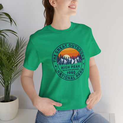 Never Stop Exploring. High Peak National Park. Unisex Jersey Short Sleeve Tee