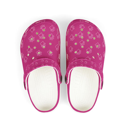 Paw Print  Rubber Clogs for Girls- Hot Pink