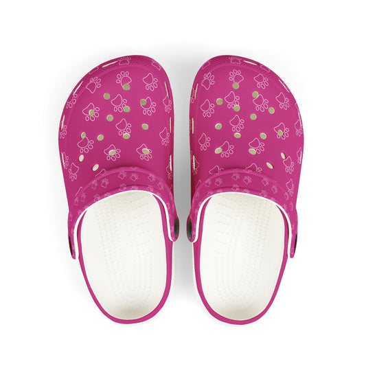 Paw Print  Rubber Clogs for Girls- Hot Pink