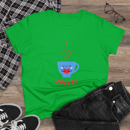 I Love Coffee Heart Cup. Women's Midweight Cotton Tee