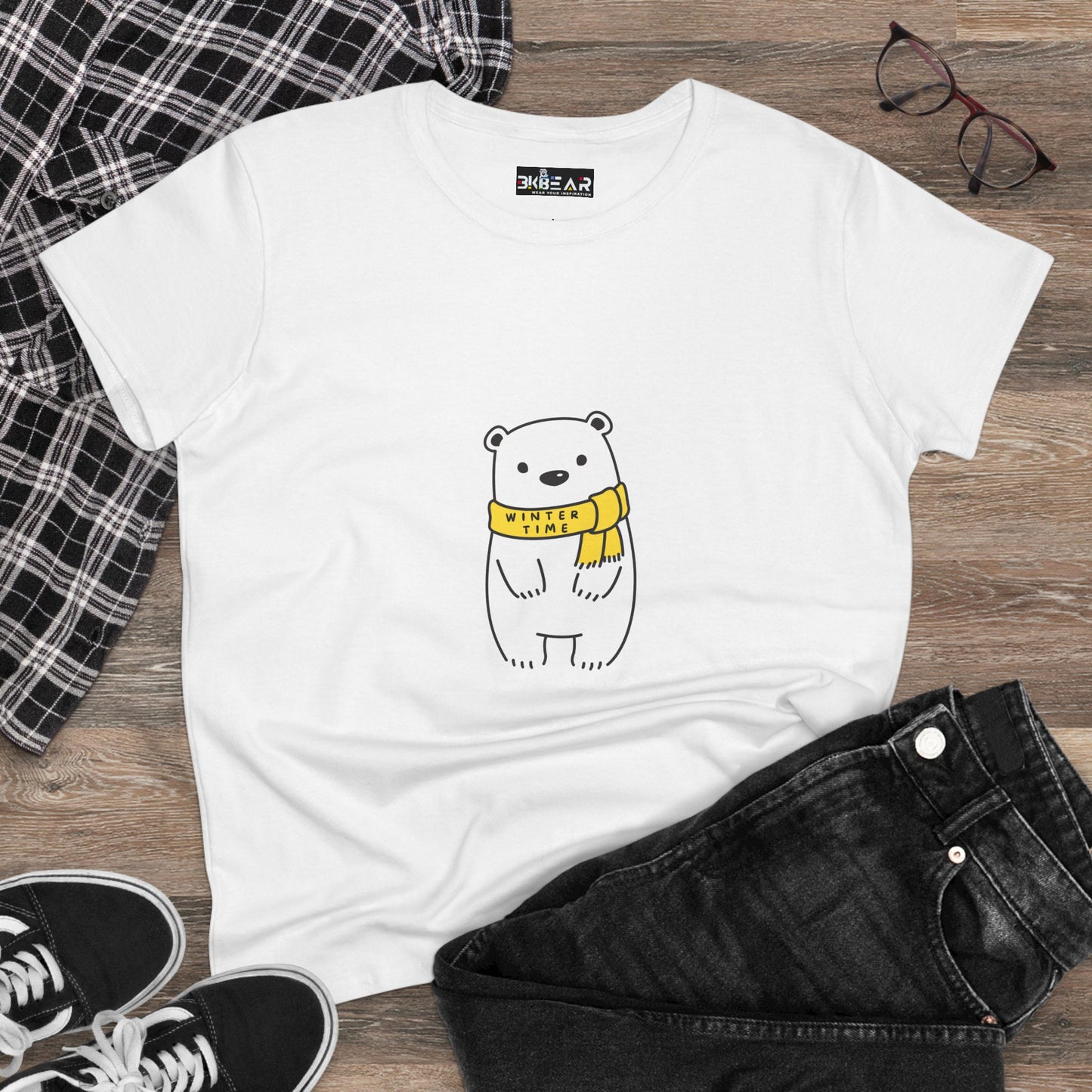 Winter Time BK Bear. .  Women's Midweight Cotton Tee
