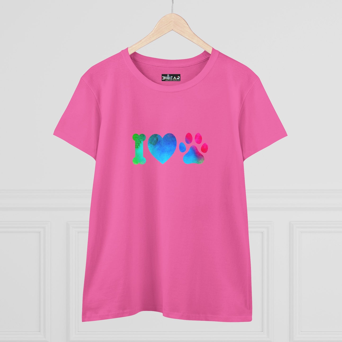 I ♥ Paws Women’s Midweight Cotton Tee – Animal Lover Graphic T-Shirt