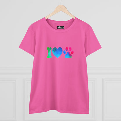 I ♥ Paws Women’s Midweight Cotton Tee – Animal Lover Graphic T-Shirt