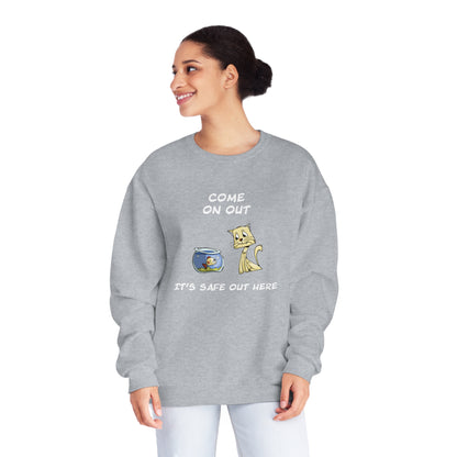 Kitty Cat Trying To Trick The Fish To Come Out. Unisex NuBlend® Crewneck Sweatshirt