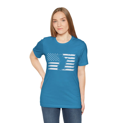 Charlie The American Flag Dog.  Unisex Jersey Short Sleeve Tee