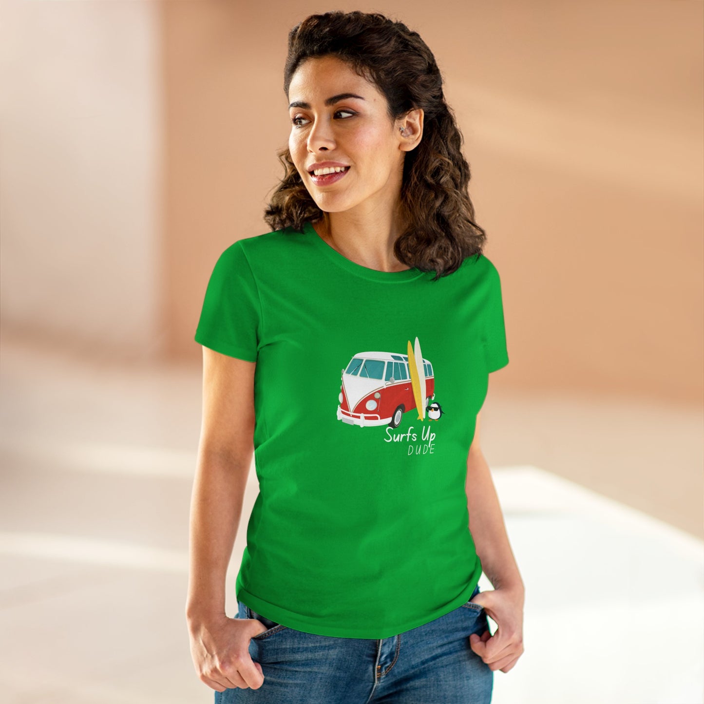 Surfs Up Dude. Women's Midweight Cotton Tee