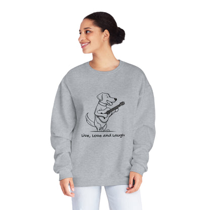 Dog With Guitar. Live, Love and Laugh. Unisex NuBlend® Crewneck Sweatshirt