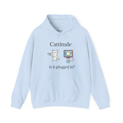 Cattitude, Is it plugged In, Unisex Hooded Sweatshirt.