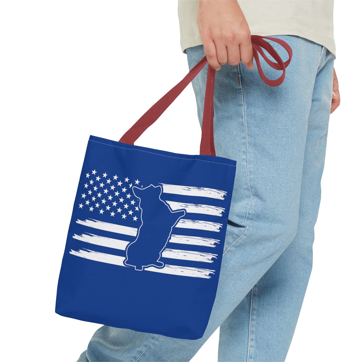 Charlie The American Flag Dog. Royal Blue Tote Bag