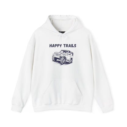 Happy Trails Unisex Hooded Sweatshirt, Cozy Outdoor Hoodie, Perfect Gift for Adventurers, Casual Wear, Great for Road Trips