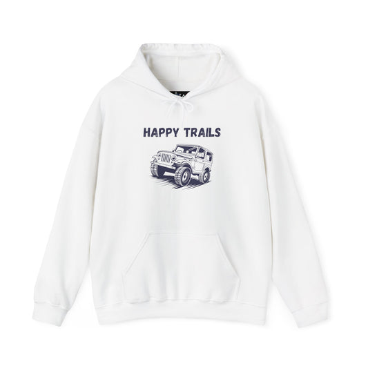 Happy Trails Unisex Hooded Sweatshirt, Cozy Outdoor Hoodie, Perfect Gift for Adventurers, Casual Wear, Great for Road Trips